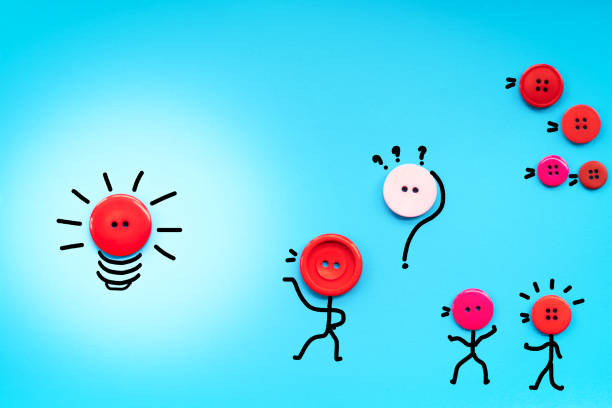 istock opinions and ideas sharing concept, teamwork button raise hand to share idea to leader 986727540