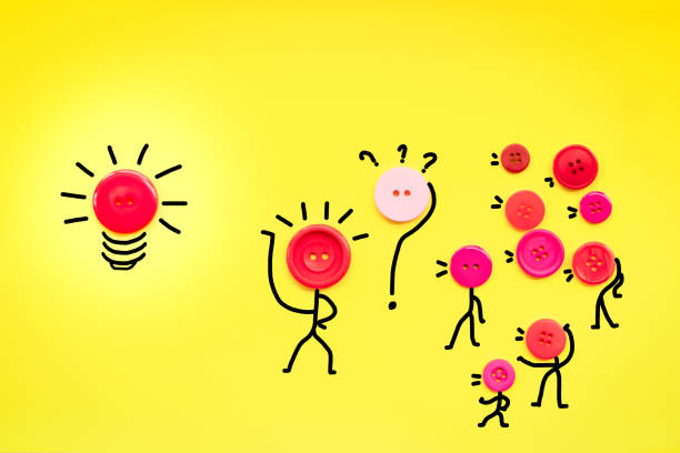 istock opinions and ideas sharing concept, teamwork button raise hand to share idea to leader 986728282