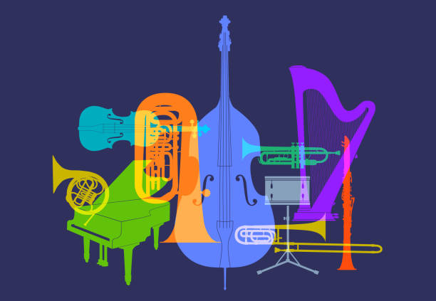 ilustrações, clipart, desenhos animados e ícones de instrumentos musicais - orquestra clássica - promenade concert