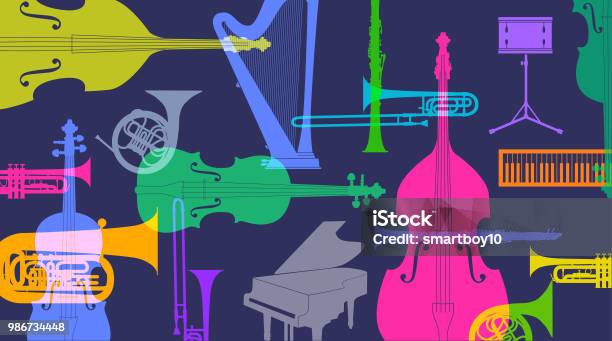 Instrumenty Muzyczne Classical Orchestra - Stockowe grafiki wektorowe i więcej obrazów Muzyka poważna - Muzyka poważna, Orkiestra, Publiczność