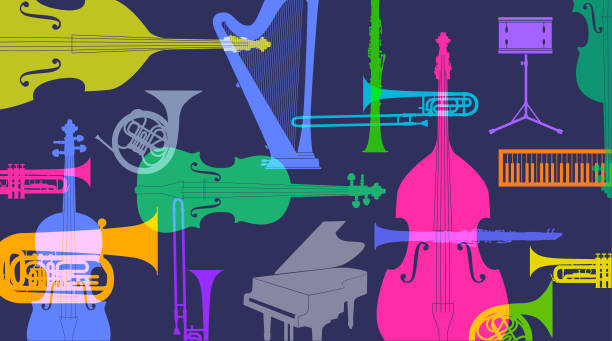 ilustrações, clipart, desenhos animados e ícones de instrumentos musicais - orquestra clássica - promenade concert