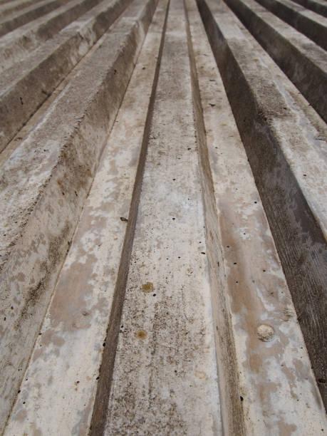 istock close up of cast concrete with vertical ribbed texture with a converging view in sunlight and shadow 986740320