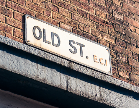 A sign for the historic Old Street in London, England.