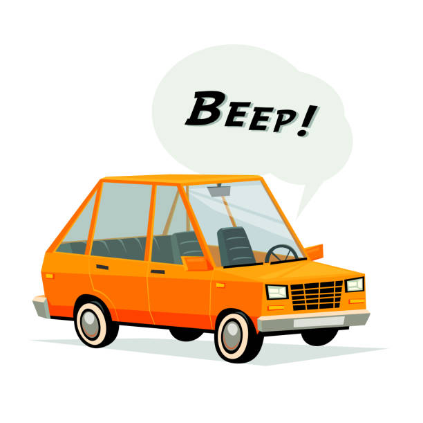 cartoon auto. flachen stil orange auto auf weißem hintergrund - domestic car audio stock-grafiken, -clipart, -cartoons und -symbole