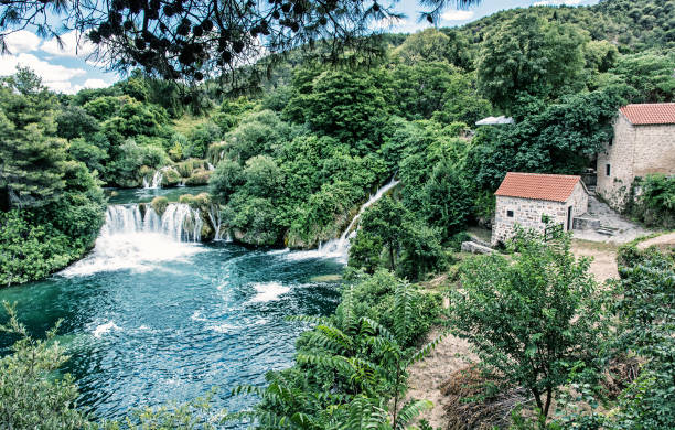 istock Krka waterfalls, croatian national park, blue filter 986746582