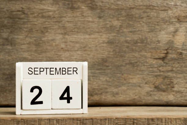 белый блок календарь настоящей даты 24 и месяц сентября на лесном фоне - national holiday celebration event party calendar стоковые фото и изображения