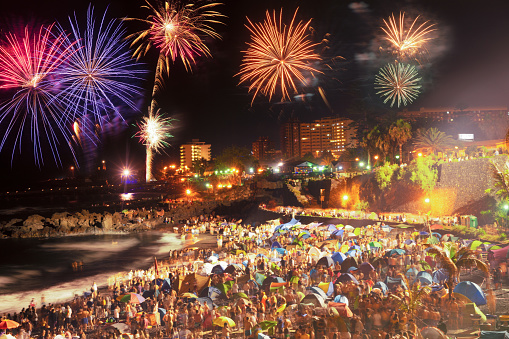 celebrating night of San Juan holiday in Puerto de la Cruz, Tenerife island, Spain