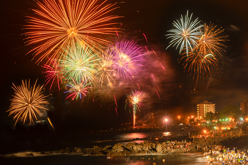 celebrating noche de San Juan, popular summer holiday in Puerto de la Cruz, Tenerife island, Spain