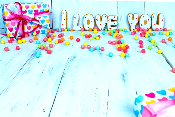 istock greeting card for valentine's day. heart shaped cookies, copy space. 986763072