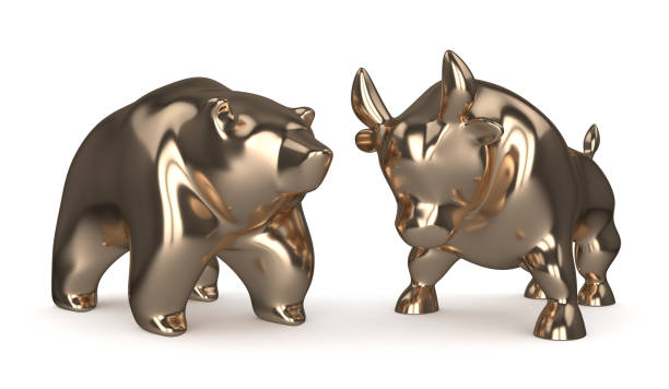 istock 3d render of bull and bear over white 986763120