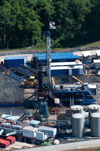 Aerial of Gas well Marcellus Shale Formation northern West Virginia photograph taken August 2014