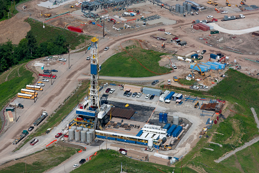 Aerial of Gas well Marcellus Shale Formation northern West Virginia photograph taken August 2014