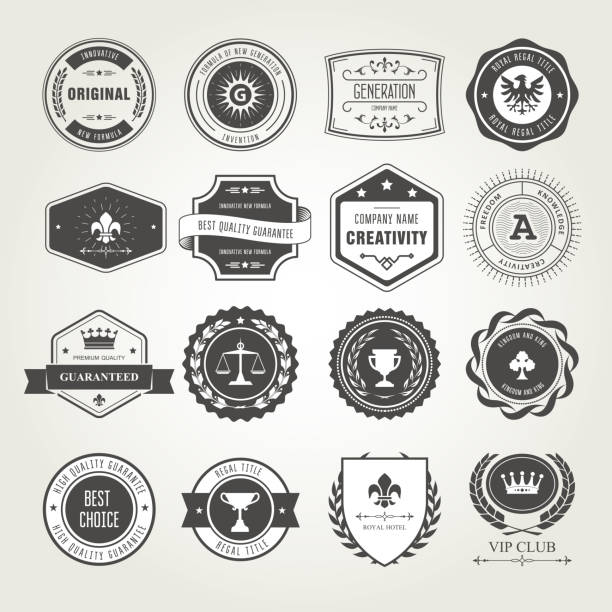 Emblems, badges and stamps set - awards and seals designs Emblems, badges and stamps set - awards and seals designs locket stock illustrations