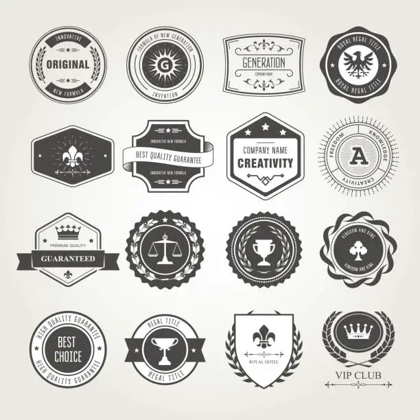 Vector illustration of Emblems, badges and stamps set - awards and seals designs