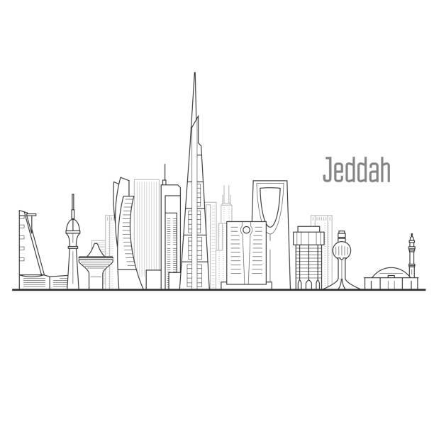 ilustrações de stock, clip art, desenhos animados e ícones de jeddah cityscape - towers and landmarks of jiddah, city skyline - jiddah