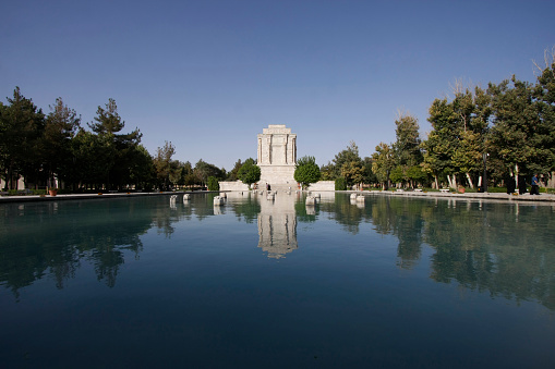 Tomb of Ferdowsi is a tomb complex composed of a white marble base, and a decorative edifice erected in honor of the Persian poet Ferdowsi located in Tus, Iran, in Razavi Khorasan province.