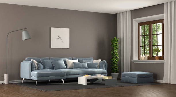 Brown and blue elegant living room