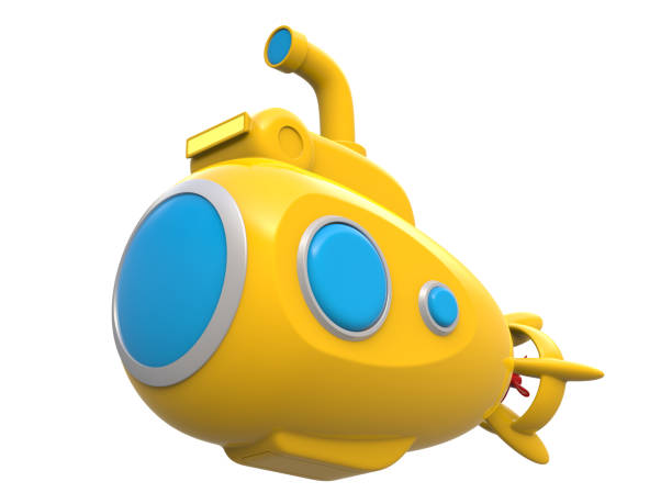 Abstract yellow toy submarine isolated on white background. 3d rendering. - fotografia de stock