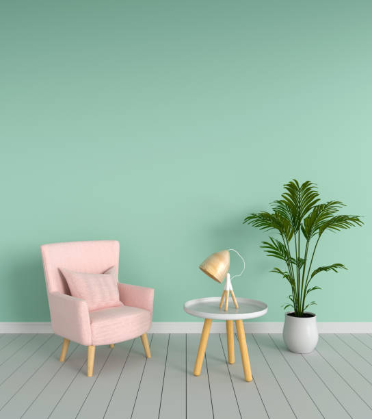 istock Pink sofa in living room, 3D rendering 986849438