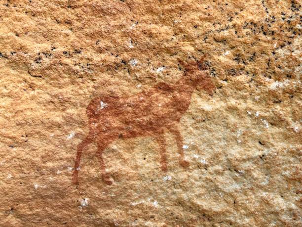 istock Ancient rock painting on sandstone, cederberg mountains 986870482