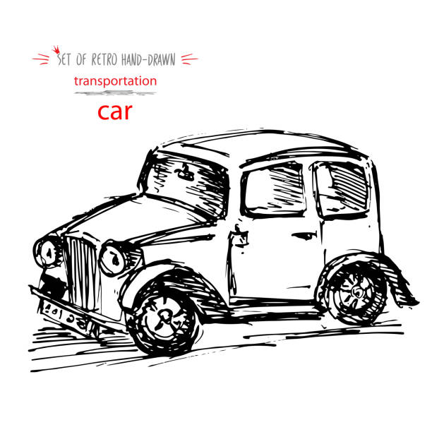 istock Hand-drawn vintage transport car. Quick ink sketch. Vector black illustration isolated on white background 986875414