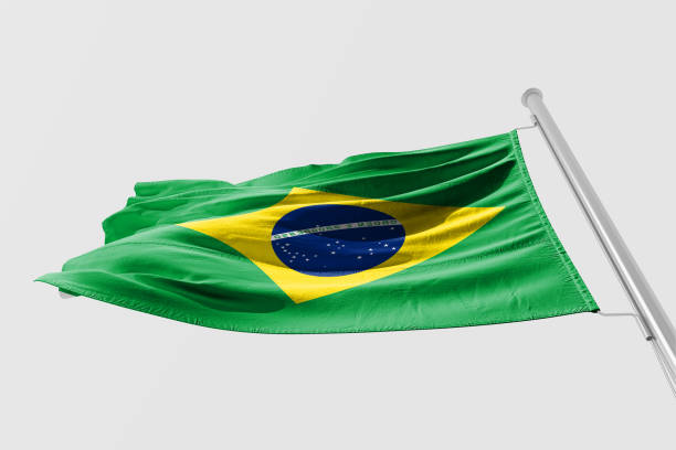istock Isolated Brazil Flag waving, 3D Realistic Brazilian Flag Rendered 986878490