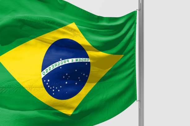 istock Isolated Brazil Flag waving, 3D Realistic Brazilian Flag Rendered 986878814
