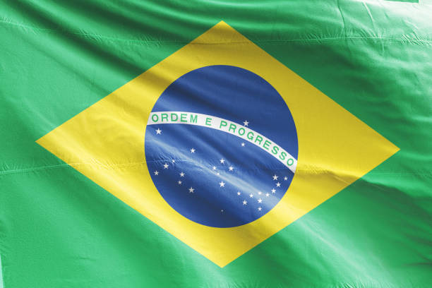 istock Isolated Brazil Flag waving, 3D Realistic Brazilian Flag Rendered 986879236