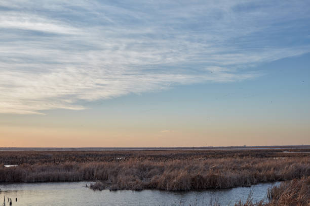 Sunset over the wetlands at Cheyenne Bottoms stock photo