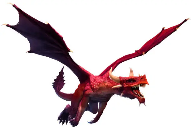 Red dragon flying 3D illustration