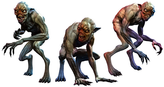 A group of swamp horrors 3D illustration