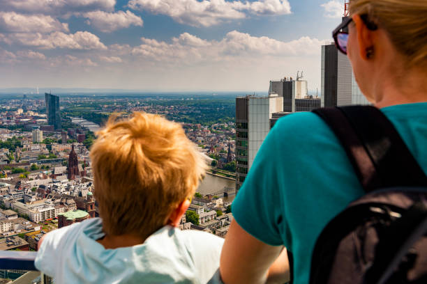 mother and child looking over Frankfurt