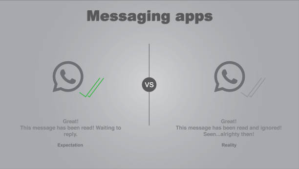 Expectation vs Reality about messaging app. Sending a message to someone and waiting for a response. Seen vs getting a response. Vector illustration inspired by famous messaging apps like WhatsApp Vector illustration in and out stock illustrations