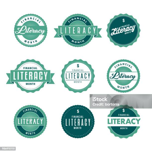 Financial Literacy Month Icon Set Stock Illustration - Download Image Now - Financial Literacy, Label, Typescript