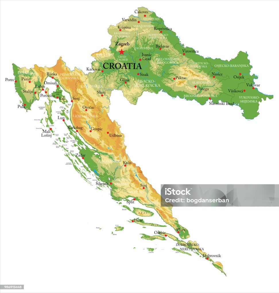 Carte physique de Croatie - clipart vectoriel de Carte libre de droits