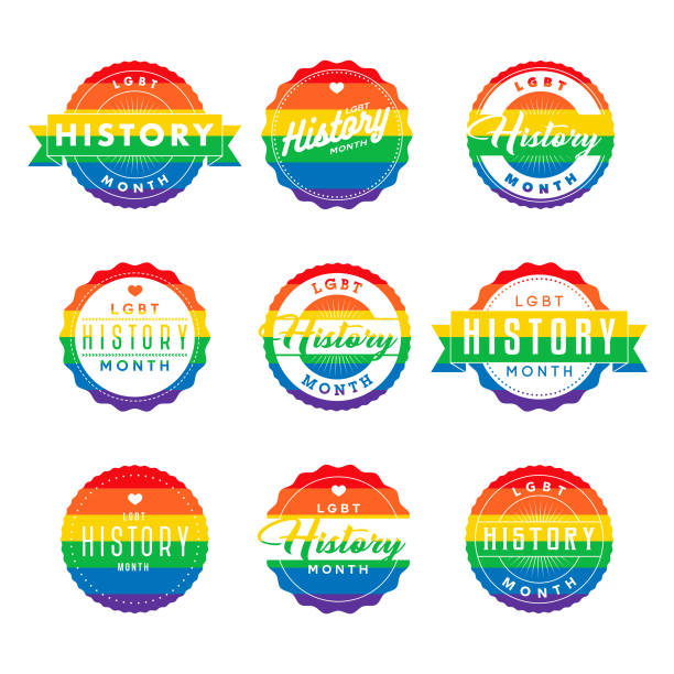 LGBT History Month Icon Set A set of holiday greeting labels in a variety of typographic styles. Color swatches are global for quick and easy color changes throughout the file. The color space is CMYK for optimal printing and can easily be converted to RGB for screen use. lgbt history month stock illustrations