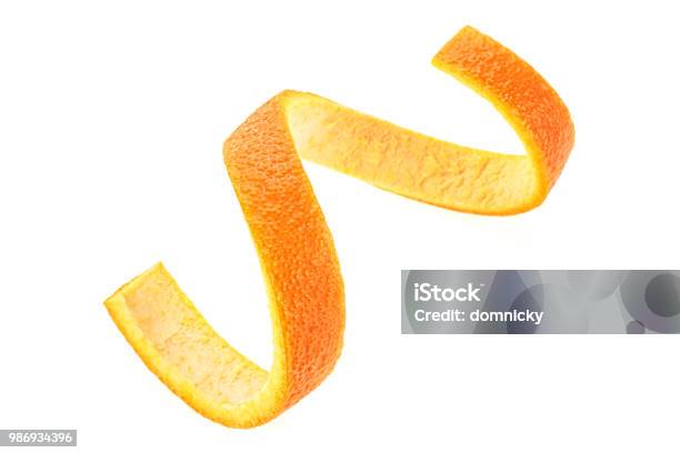 Orange Zest Spiral Over White Background Healthy Food Stock Photo - Download Image Now