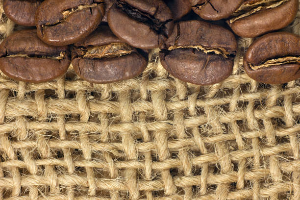 istock Coffee beans closeup on natural texture. 986934804