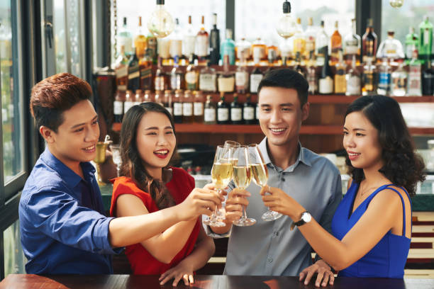 Young people clebrating something in bar