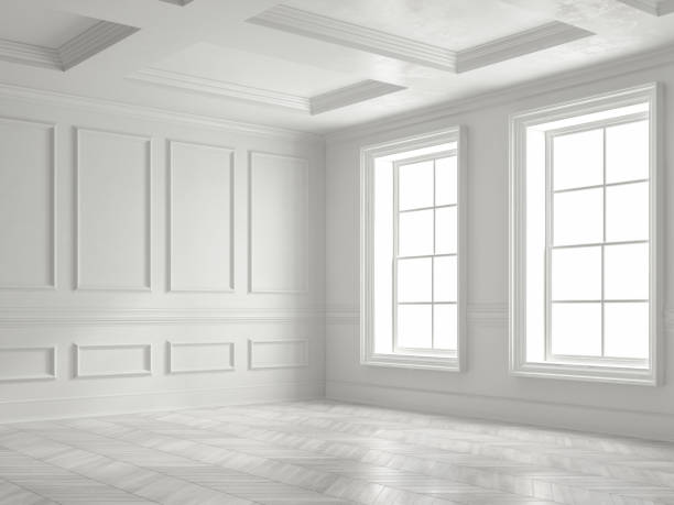 Interior empty room 3D rendering Interior of empty room 3D rendering moulding door jamb wood stock pictures, royalty-free photos & images