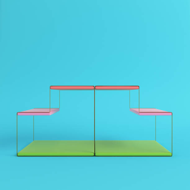 istock Empty wire display stand with shelves on bright blue background in pastel colors 986985556