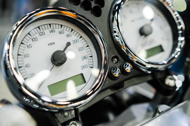 istock Motorcycle speedometer bord and chrome details close up. 987017284