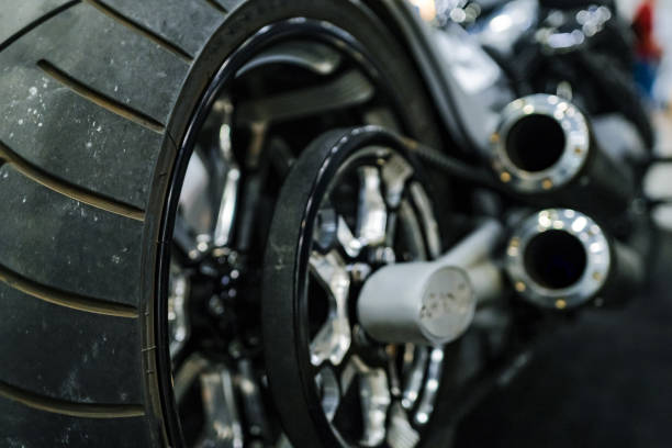 istock Rear view of a motorcycle with exhaust pipes. 987017584
