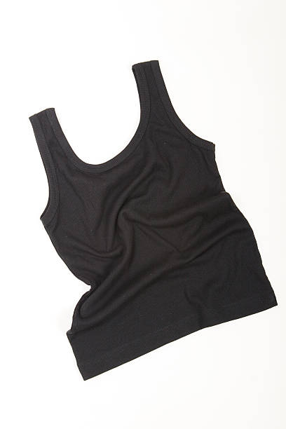 istock Black vest top shirt laid out on white 98701866