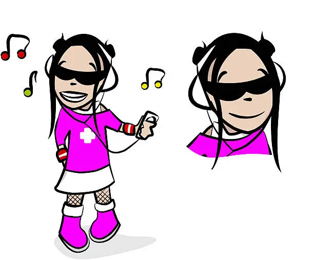 Vector illustration of MP3 player kid