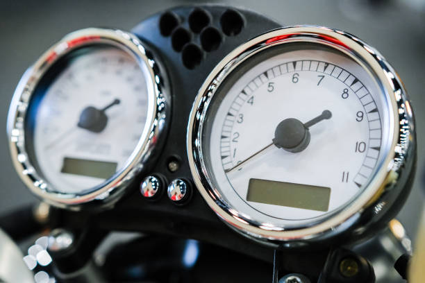 istock Motorcycle speedometer bord and chrome details close up. 987024268