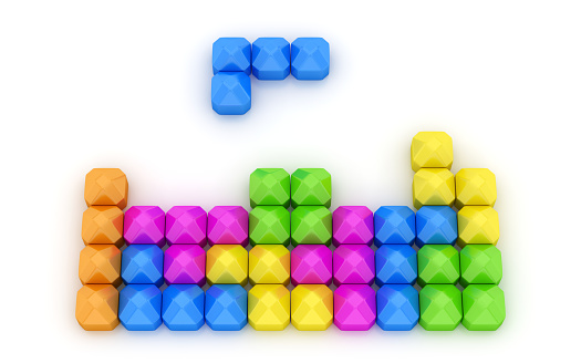 Colorful diamond shape toy blocks on white background, 3d render