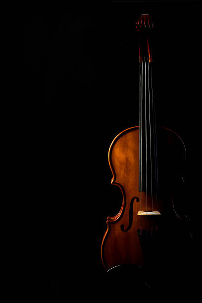 Silhouette of a violin on a black background stock photo