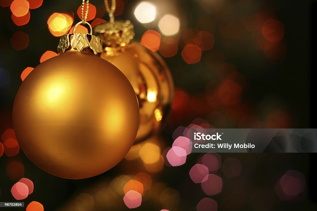 Close-up of Christmas golden ornament balls Christmas golden ball with a light blur creating bokeh in the background Backgrounds Stock Photo