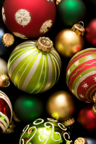 Background of colorful christmas ornaments.